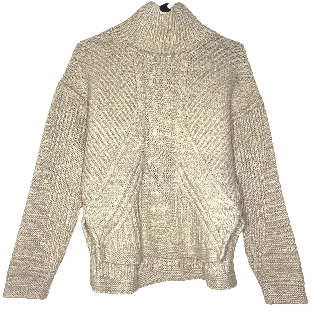 Duffy Womens Sweater Small Beige Merino Wool Mohair Chunky Knit Turtleneck Slit